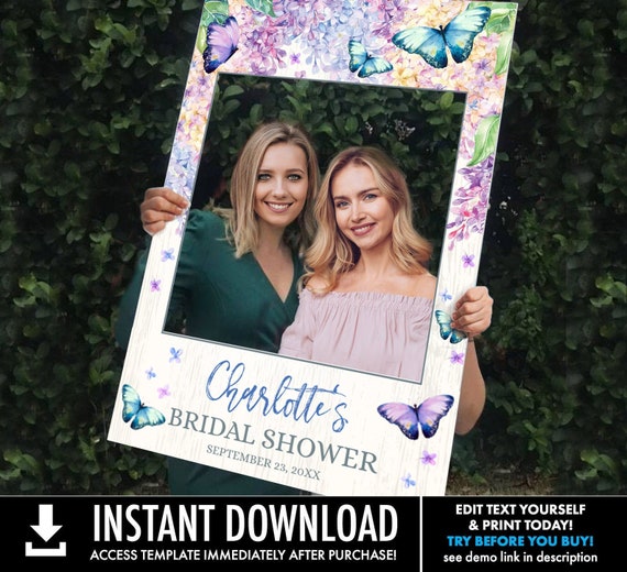 Butterfly Bridal Shower Photo Booth Frame - 24x36 Personalize Photo Prop, Shower Sign | Self-Edit with CORJL - INSTANT DOWNLOAD Printable