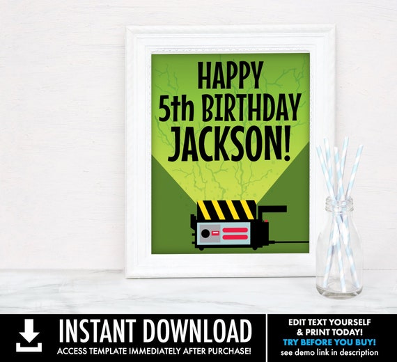 Ghost-buster 8x10 Birthday Sign - Ghost-buster Birthday Party, Slime Party | Self-Edit with CORJL - INSTANT DOWNLOAD Printable Template Il_570xn