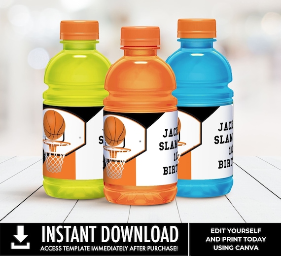 Basketball 20oz Sports Drink Wrap/Label, Drink Label, Basketball Party, Basketball Birthday | Edit with CANVA - INSTANT Download Printable