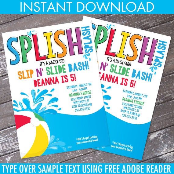 Slip n' Slide Party Summer Party, Slip n' Slide Bash, Birthday Party