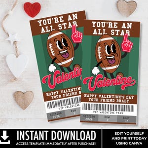 Football Valentine, Retro Football Kids Class Valentine, School Valentine | Edit with CANVA - INSTANT Download Printable