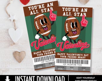 Football Valentine, Retro Football Kids Class Valentine, School Valentine | Edit with CANVA - INSTANT Download Printable