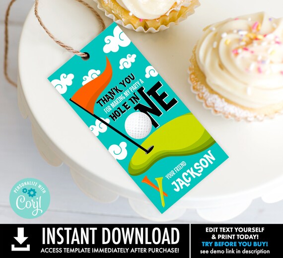 Mini Golf Party Favor Tag, Hole in One Party, Golf Party, Favor Tag | Self-Edit with CORJL–INSTANT DOWNLOAD Printable