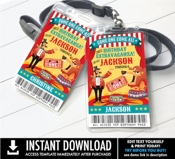 Carnival Circus VIP Badge, Carnival Party, Circus Party, All Access Pass, Lion | Self-Edit with CORJL - INSTANT Download Printable SEM101_6