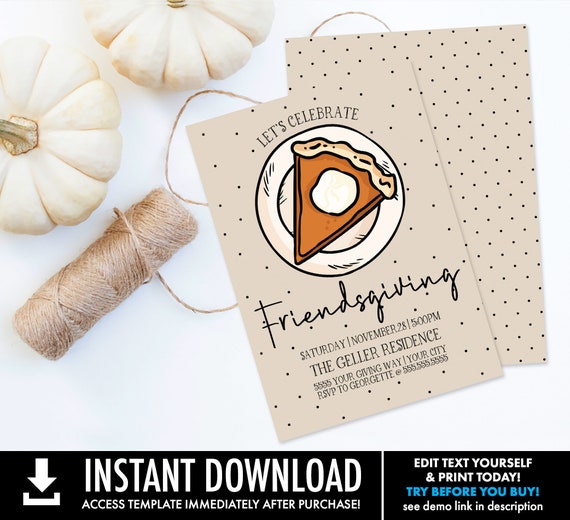 Friendsgiving Invitation, Pumpkin Invite, Thanksgiving Dinner | Self-Editing with CORJL - INSTANT DOWNLOAD Printable Il_570xn