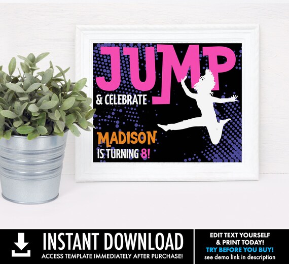 Jump Party 8"x10" Sign - Trampoline Birthday Party, Jump & Play, Bounce On Over | Self-Edit with CORJL - INSTANT DOWNLOAD Printable Il_570xn