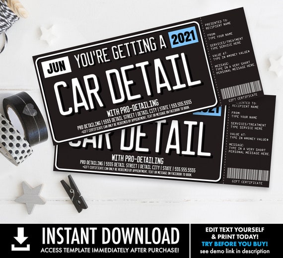Car Detailing Gift Certificate, License Plate Car Detail Surprise Gift