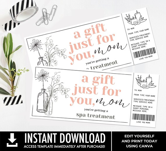 Mother's Day Surprise Gift Voucher, Spa Treatment Gift Certificate, Mom Coupon, Any Gift Coupon | Personalize with CANVA–INSTANT DOWNLOAD