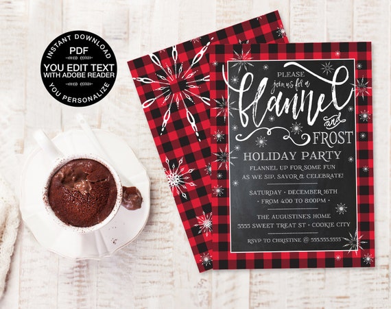 Flannel &amp; Frost Party Invitation - Buffalo Plaid, Holiday Party ...
