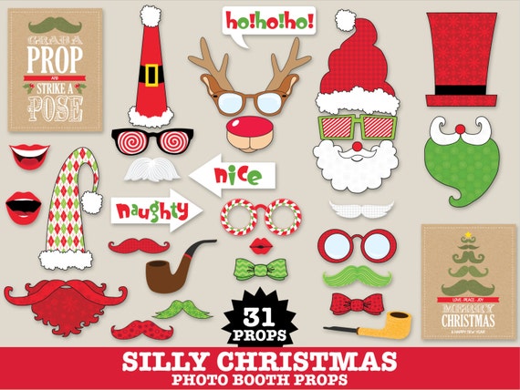 Christmas Photo Booth Props - Silly Christmas Office Party, Family Holiday Photo, Ugly Sweater Party- Instant Download PDF 31 DIY Printables