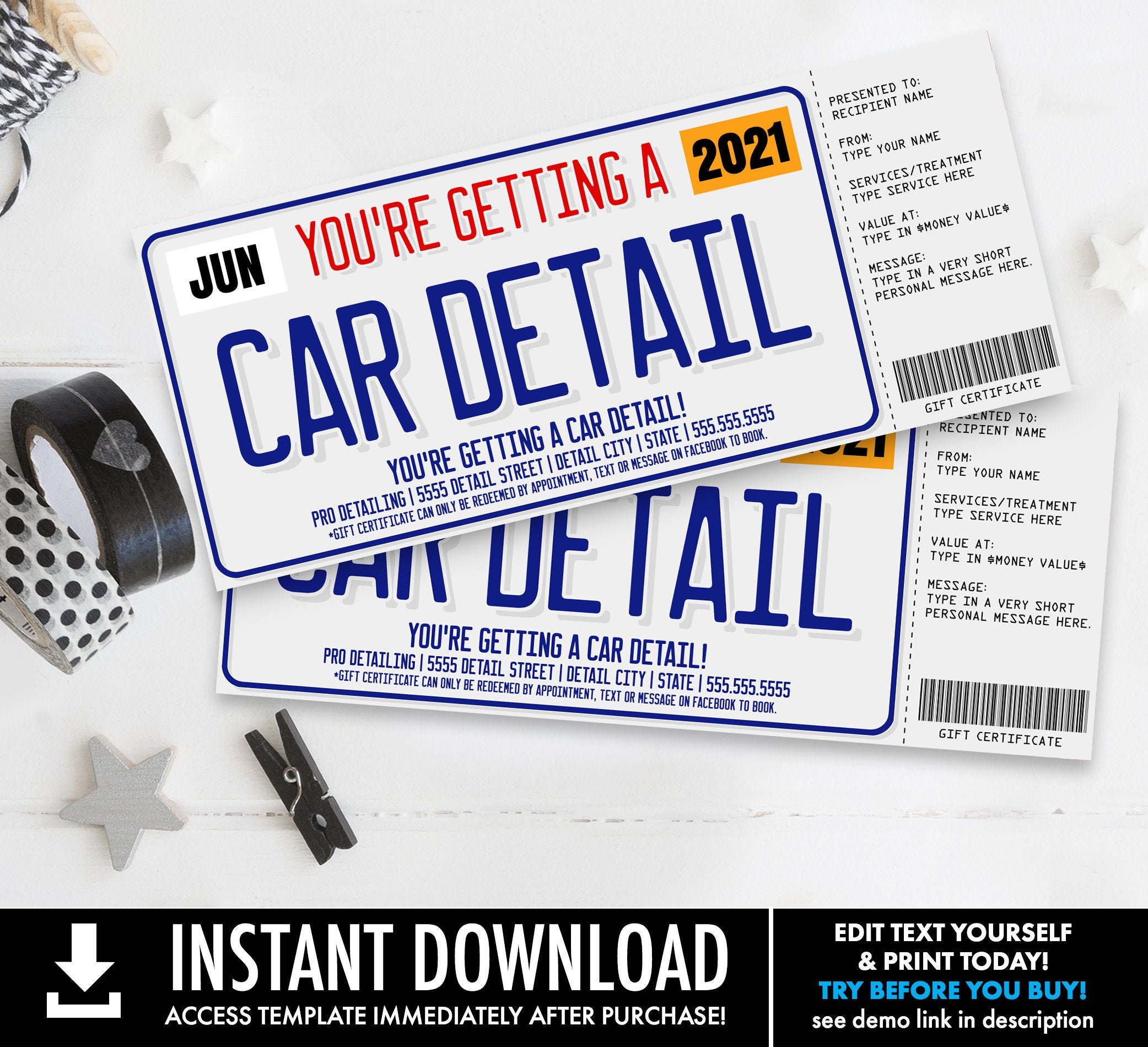 car-detailing-gift-certificate-license-plate-car-detail-etsy