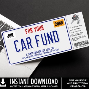 Car Fund Surprise Gift Voucher, License Plate Voucher, Gift Reveal, Gift Certificate | You Personalize with CANVA–INSTANT DOWNLOAD Printable image 6