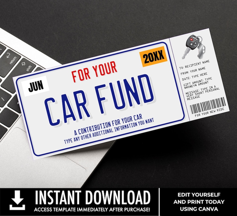 Car Fund Surprise Gift Voucher, License Plate Voucher, Gift Reveal, Gift Certificate | You Personalize with CANVA–INSTANT DOWNLOAD Printable image 6