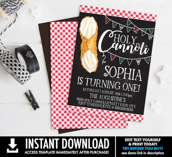 Holy Cannoli Party Invitation - Holy Cannoli Birthday, Italian Party | Self-Edit with CORJL - INSTANT DOWNLOAD Printable Template Il_570xn