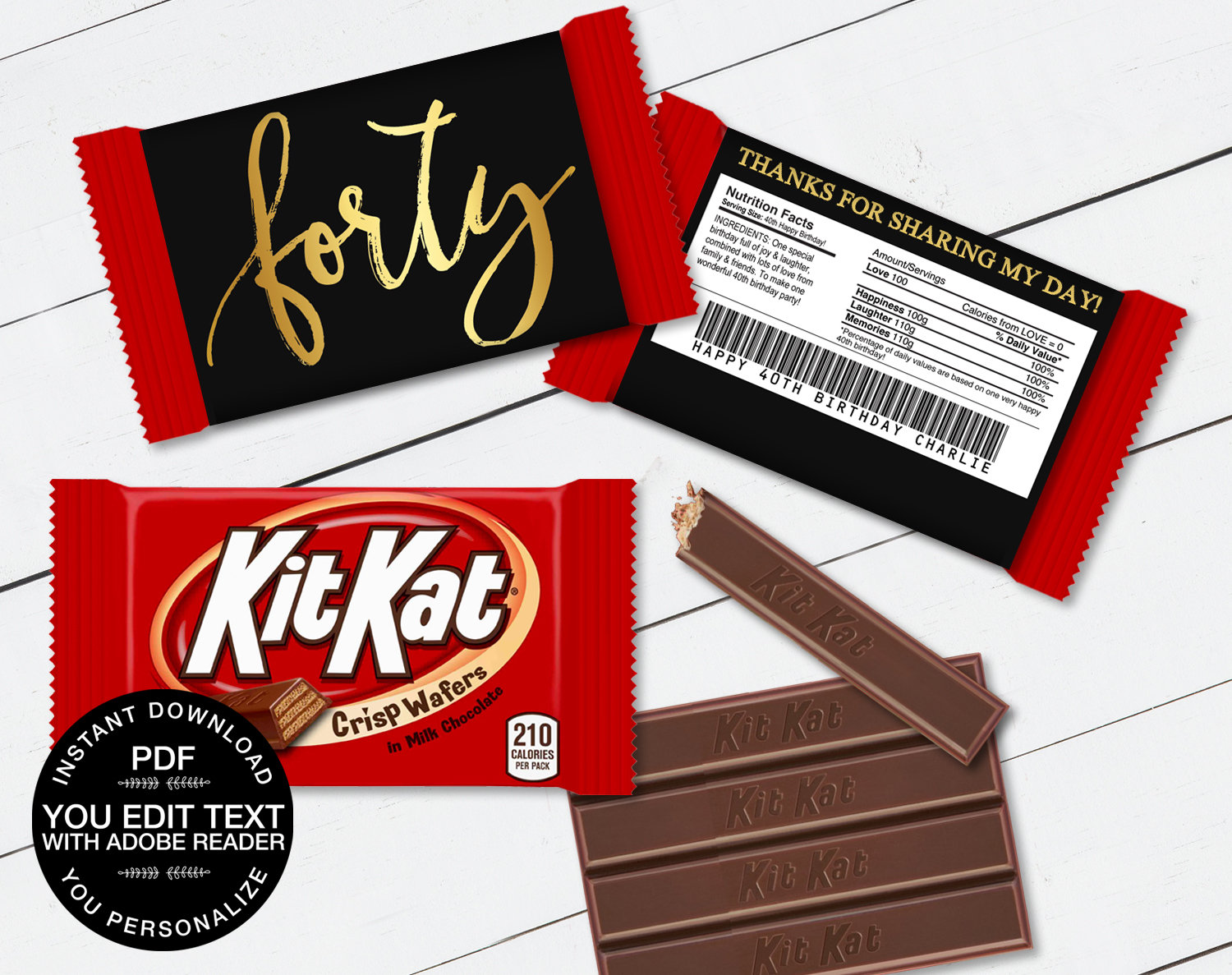 40th Birthday Kit Kat Candy Bar Label/Wrapper 40th Party Etsy