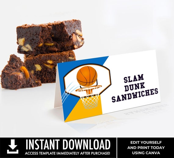 Basketball Food Labels - Basketball Birthday Party, Table Tent, Place Card | You Personalize using CANVA - INSTANT DOWNLOAD Printable