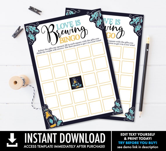 Love is Brewing Bingo Bridal Shower Game, Craft Beer Bridal Shower, Octoberfest Theme | Self-Edit with CORJL - INSTANT Instant Printable Il_570xn