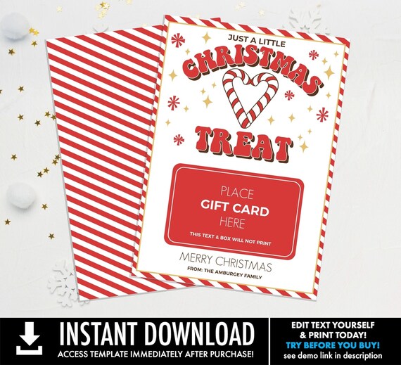 A Little Christmas Treat Gift Card Holder, Last Minute Gift for Teacher, Client, Staff, Thank You, Friend| Edit using CORJL-INSTANT DOWNLOAD