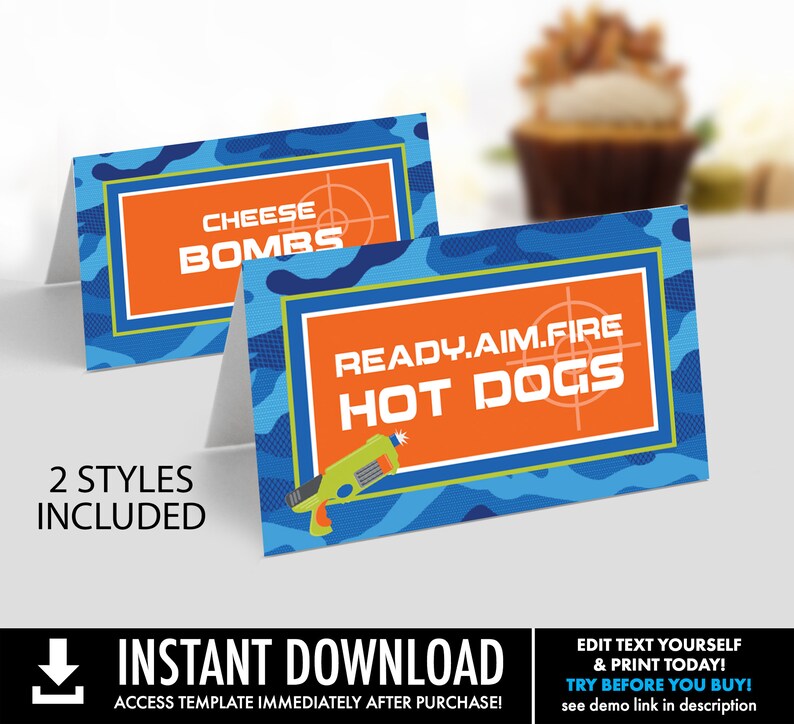 Dart Wars Food Labels - Food Tent Labels, Dart Wars Birthday Party, Target Party | Self-Editing with CORJL - INSTANT Download Printable image 3