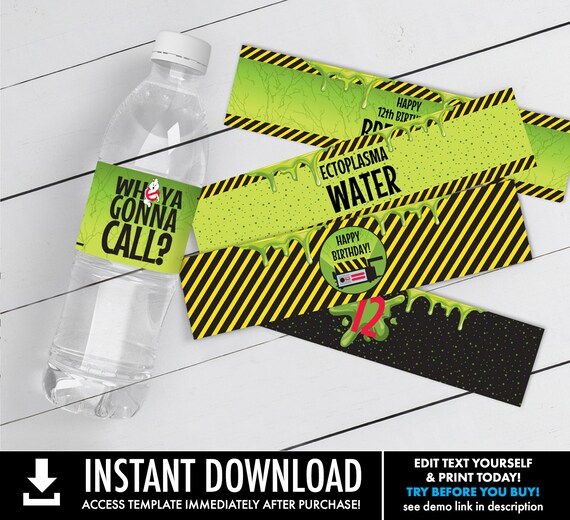 Ghost-buster Party Water Bottle Wraps - Ghost-buster Birthday Party,5 Different Labels | Self-Edit with CORJL - INSTANT Download Printable Il_570xn