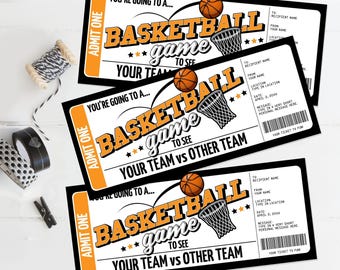 Basketball Ticket Gift Editable Template - Surprise Basketball Game Ticket, Any Occasion | Self-Edit with CANVA - INSTANT DOWNLOAD Printable