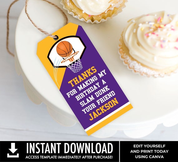 Basketball Favor Tag - Basketball Party, Basketball Birthday, Thank You Tag | Self-Editing with CANVA - INSTANT Download Printable