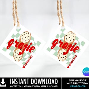 Holy Cannoli Favor Tag, Grazie Gift Tag, Cannoli Party Label, Italian Theme 1st Birthday | Edit Using CANVA, INSTANT DOWNLOAD Printable