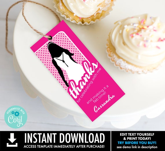 Barb Doll Themed Birthday Hot Pink Favor Tag, 2.5"x5" Barb Doll Thank You Tag | Personalize using CORJL–INSTANT DOWNLOAD Printable