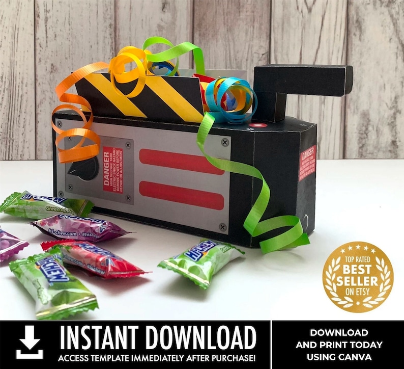 Ghost Trap Containment Box Party Favor Box, inspired by ghost movie, Birthday, Halloween CANVA Instant Download DIY Printable Template image 1