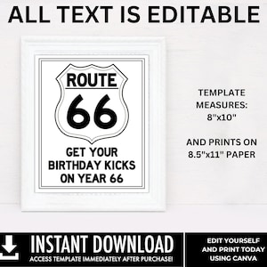 Route 66 Birthday Party 18x10 Sign, Editable Birthday Sign, Small Party ...
