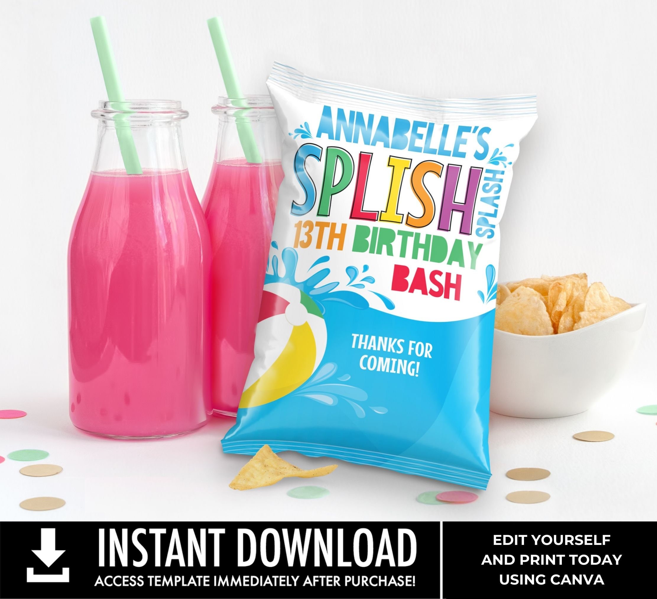 Pool Party Potato Chip Bag Wrap/label/template,snacks Bag,loot,mini ...