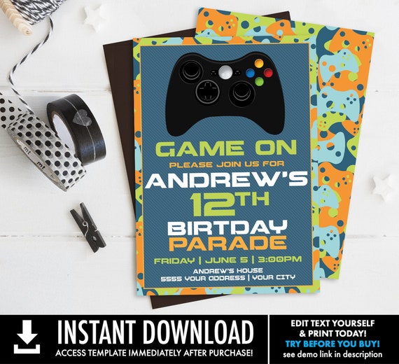 Video Gamer Birthday Parade Invitation - Gamer Drive By Invite,Quarantine Party | Self-Edit with CORJL - INSTANT DOWNLOAD Printable Template