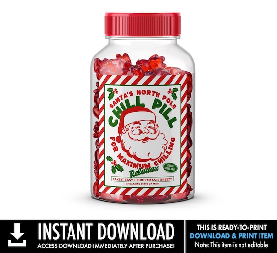 Christmas Emergency Chill Pill Santa Printable Template, Kris Kringle Gift, North Pole Pharmacy RX Prescription | INSTANT Download Printable