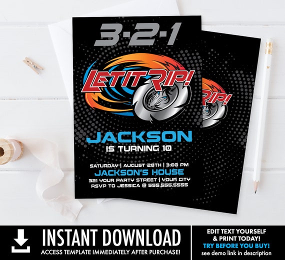 Blade Tournament Invitation - Bey-Blade Inspired, Birthday Invite | Self-Editing with CORJL - INSTANT DOWNLOAD Printable Il_570xn