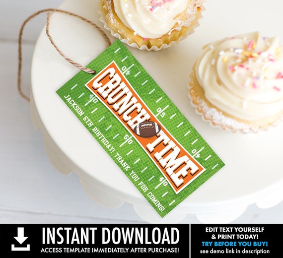 Football "Crunch Time" Favor Tag - Football Birthday, Tailgate, Bowl Party | Self-Edit with CORJL - INSTANT Download Printable Il_570xn