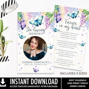 Gebetskarte Vorlage, Blumenmedaillon Gebetskarte, Nachruf Gebetsgedicht, Schmetterling Beerdigung Karte | Bearbeiten Sie mit CANVA-INSTANT Download Printable