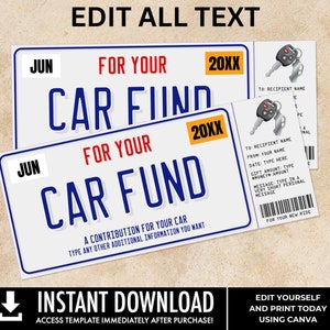 Car Fund Surprise Gift Voucher, License Plate Voucher, Gift Reveal, Gift Certificate | You Personalize with CANVA–INSTANT DOWNLOAD Printable image 3