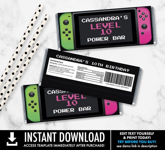 Video Game Controller Candy Bar Label/Wrapper - Video Game Favor, Gamer Party Favor | Self-Edit with CORJL - INSTANT Download Printable Il_570xn
