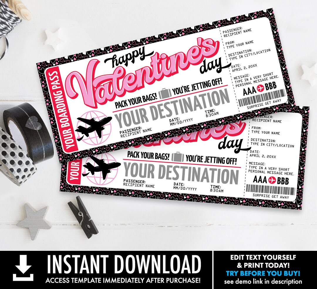 Valentine Boarding Pass Surprise Ticketgift - Etsy