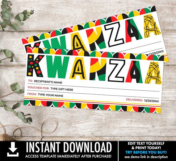 Kwanzaa Gift Voucher Any Gift, Kwanzaa Gift Voucher for family, friends, staff, client, teacher | Edit with CORJL-INSTANT Download Printable