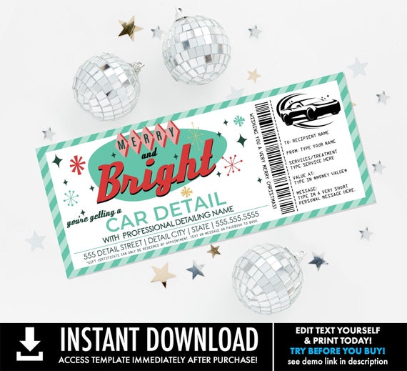 Car Detailing Christmas Gift Certificate, Car Detail Surprise Gift Voucher | You Personalize with CORJL–INSTANT DOWNLOAD Printable Template