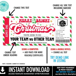 Christmas Basketball Ticket Gift Certificate, Basketball Gift Voucher ...