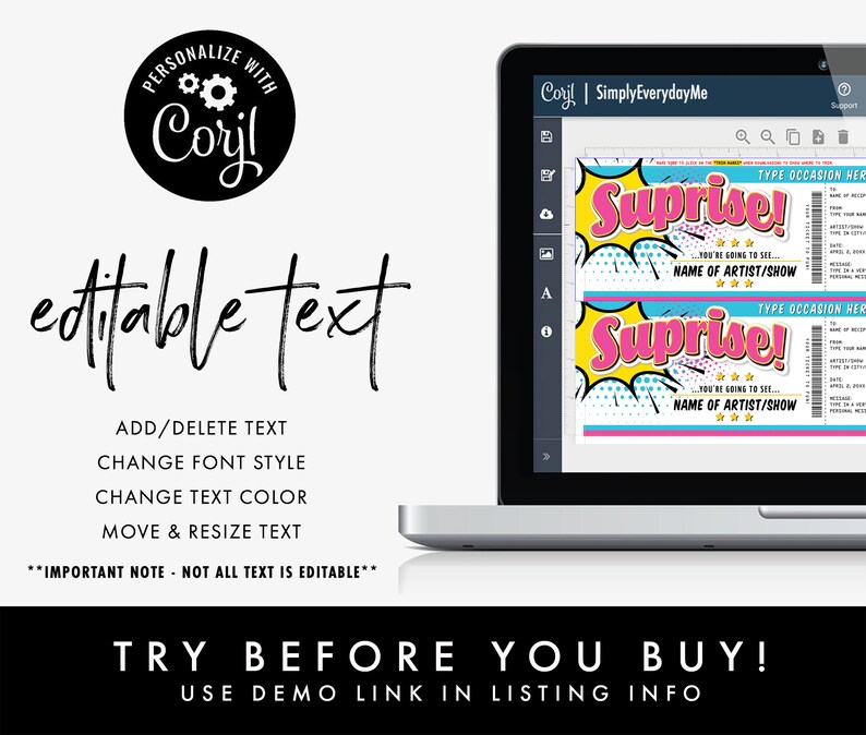 surprise concert gift ticket printable voucher show theatre etsy
