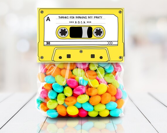 Cassette Tape Kit Kat 4" Treat Bag Topper - Retro Party Favor, 80's Party,Yellow | Self-Editing DIY Editable Text INSTANT DOWNLOAD Printable Il_570xn