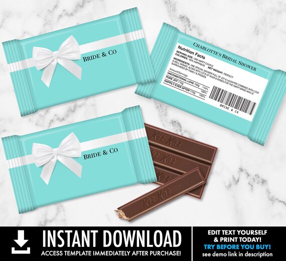 Bridal Shower Wafer Candy Bar Label/Wrap–Bachelorette Party Favor,Turquoise Favor | You Personalize using CORJL–INSTANT DOWNLOAD Printable