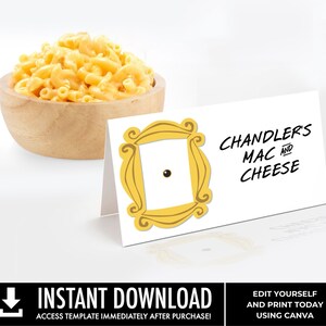 Étiquettes d'aliments pour fête d'amis, Émission de télévision d'amis, Tentes de table, Marque-places, Cartes de buffet, Cadre d'amis | Édition sur CANVA-INSTANT Téléchargement imprimable