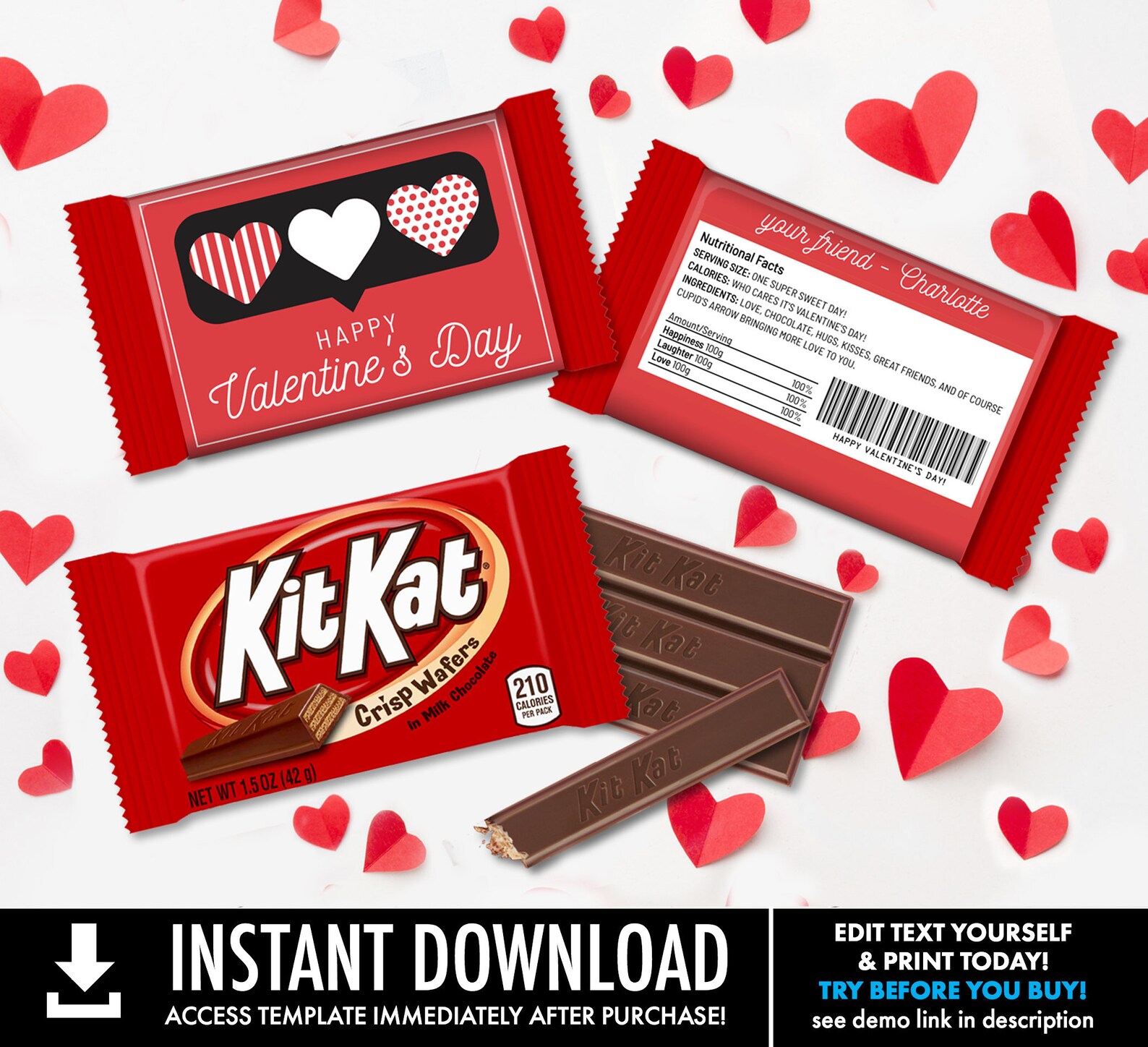Valentine Hearts Kit Kat Candy Wrap/label Speech Bubble - Etsy