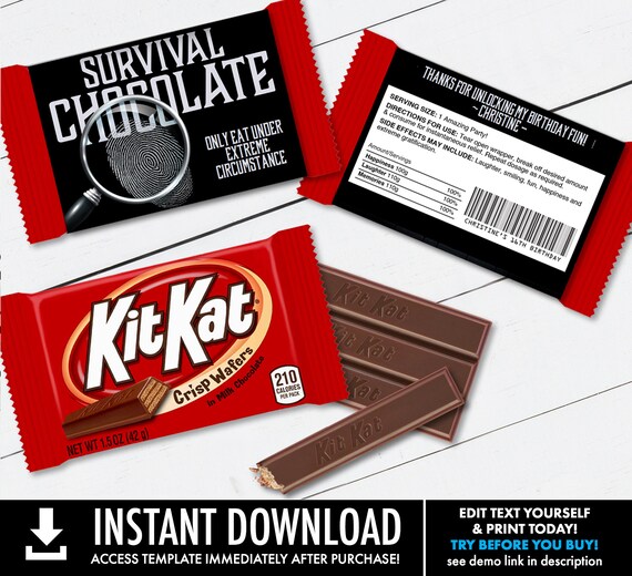 Escape Room Kit Kat Candy Bar Label/Wrapper, Mystery Party, Party Favor
