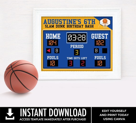 Basketball Scoreboard Printable 8"x10" Table Top Sign - Scoreboard Sign, Basketball Birthday | Edit with CANVA - INSTANT DOWNLOAD