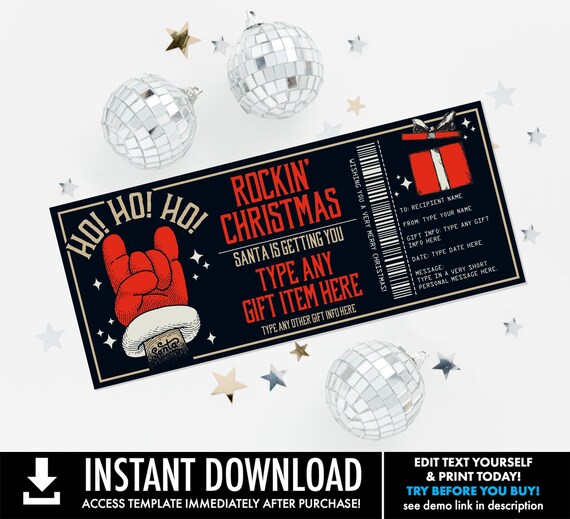 Retro Rockin' Santa Christmas Gift Certificate for Any Gift, Last Minute Gift, Surprise Gift | Edit using CORJL-INSTANT Download Printable
